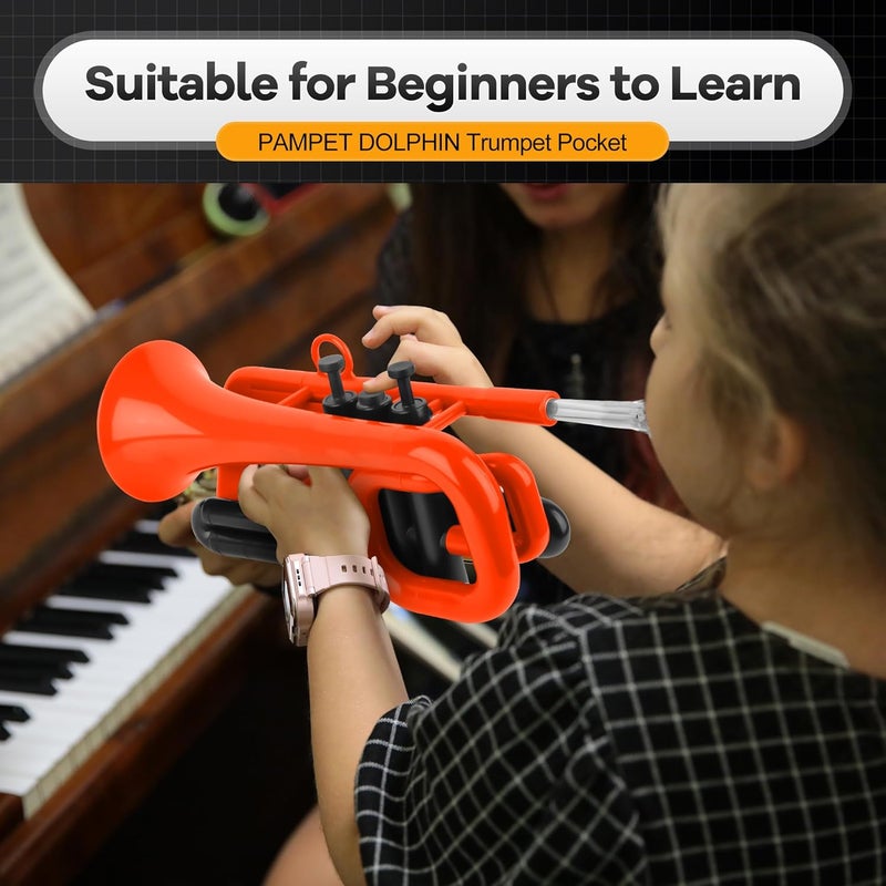 PAMPET DOLPHIN Pocket Trumpet Plastic Bb Trumpet Standard Trumpets for Student Beginner Bb Trumpets Instrument (Orange) - Image 2